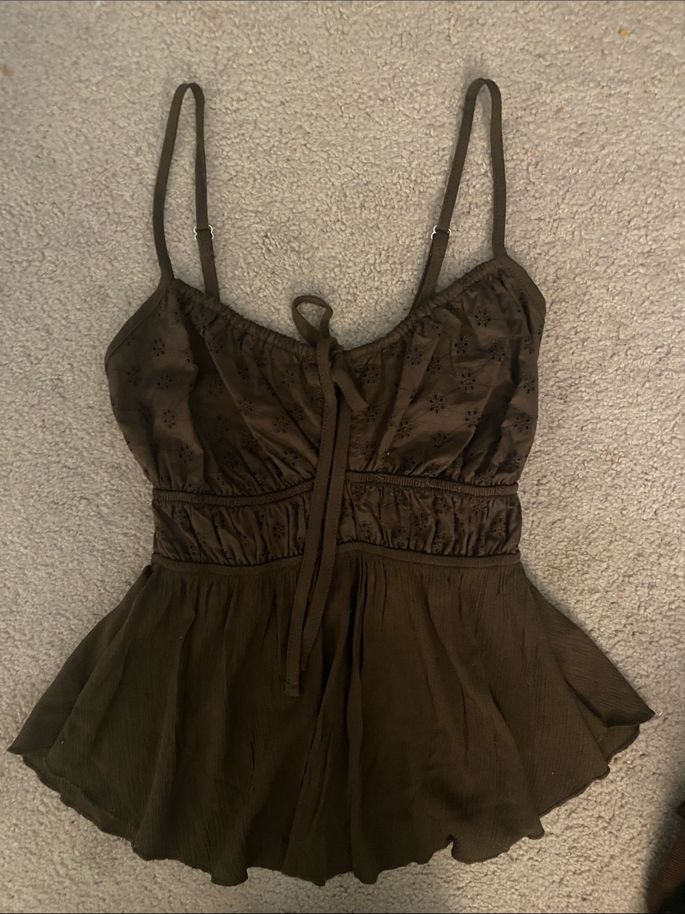 Brown Spaghetti Strap Peplum Tank Top